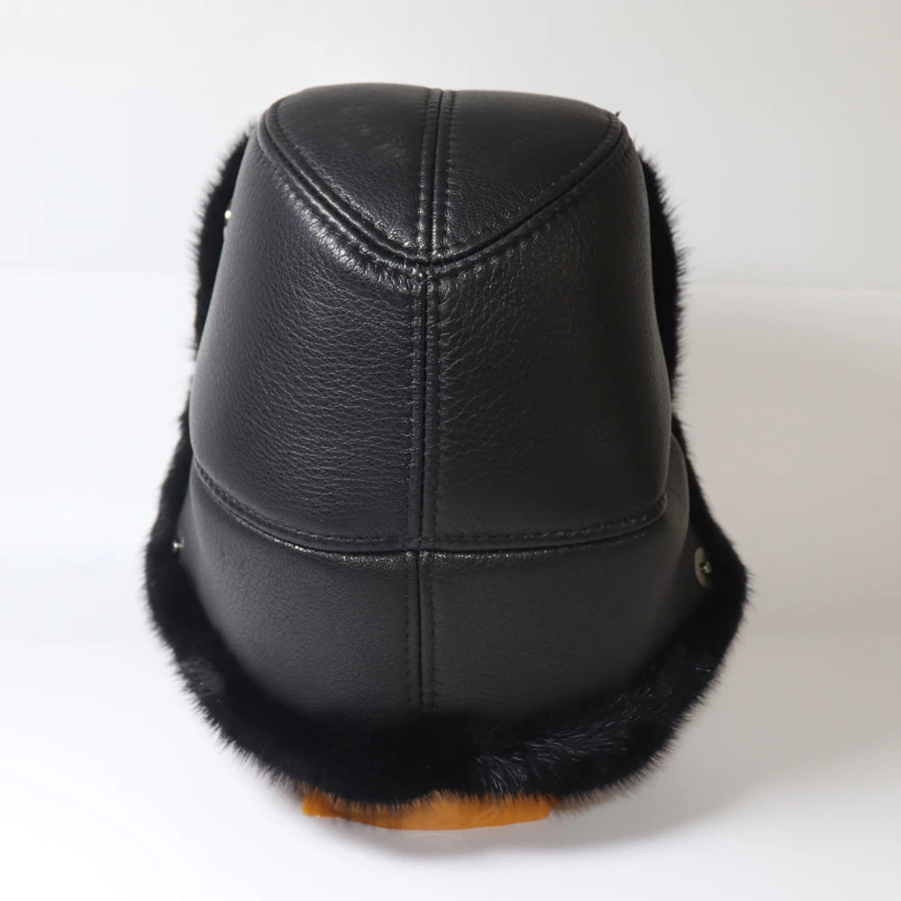 Unisex Leather Fur Cap