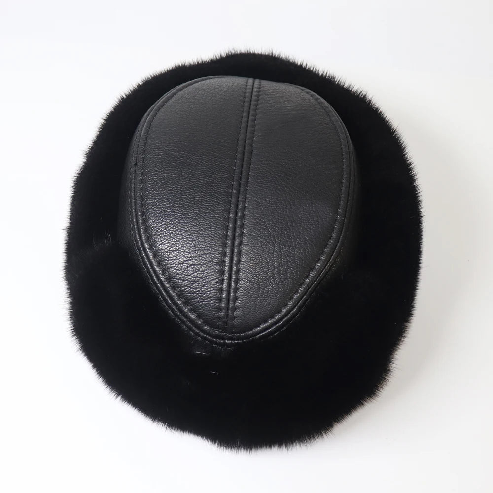 Unisex Leather Fur Cap